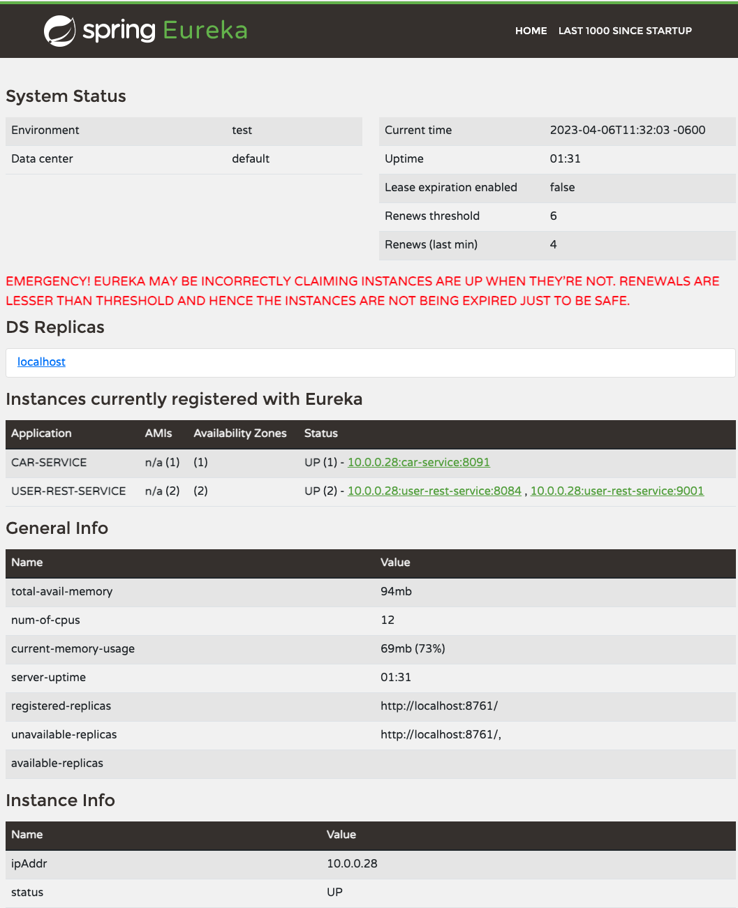 services registered in Eureka